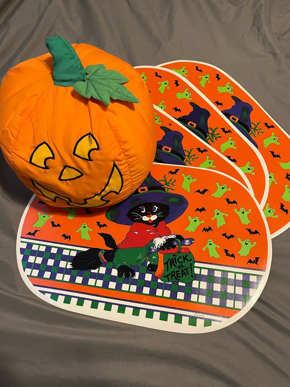 Vintage Halloween Placemats (4) and Soft Jack o Lantern